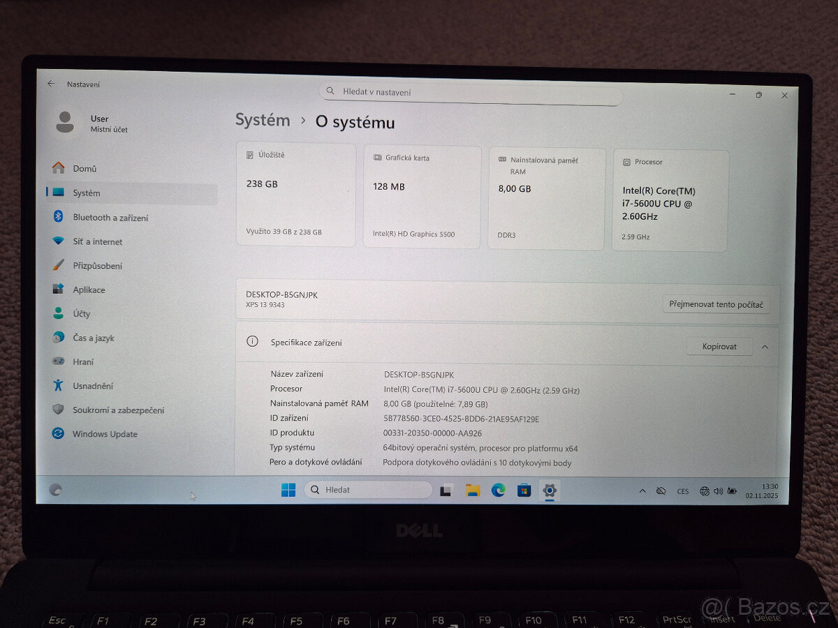 Dell XPS 13, i7-5600U, 8 GB RAM, 256 GB SSD, 4K touch - 3