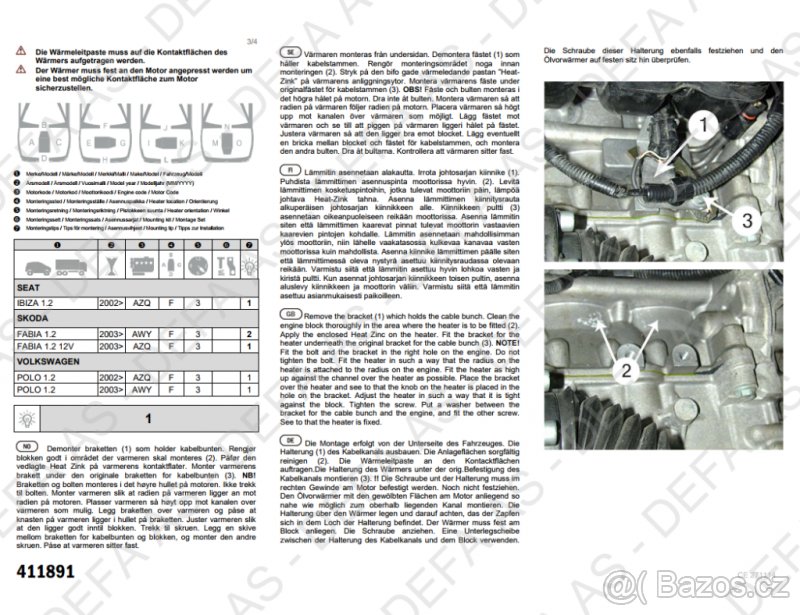 Prodám el. předehřev motoru Fabia, Ibiza, Polo - 3