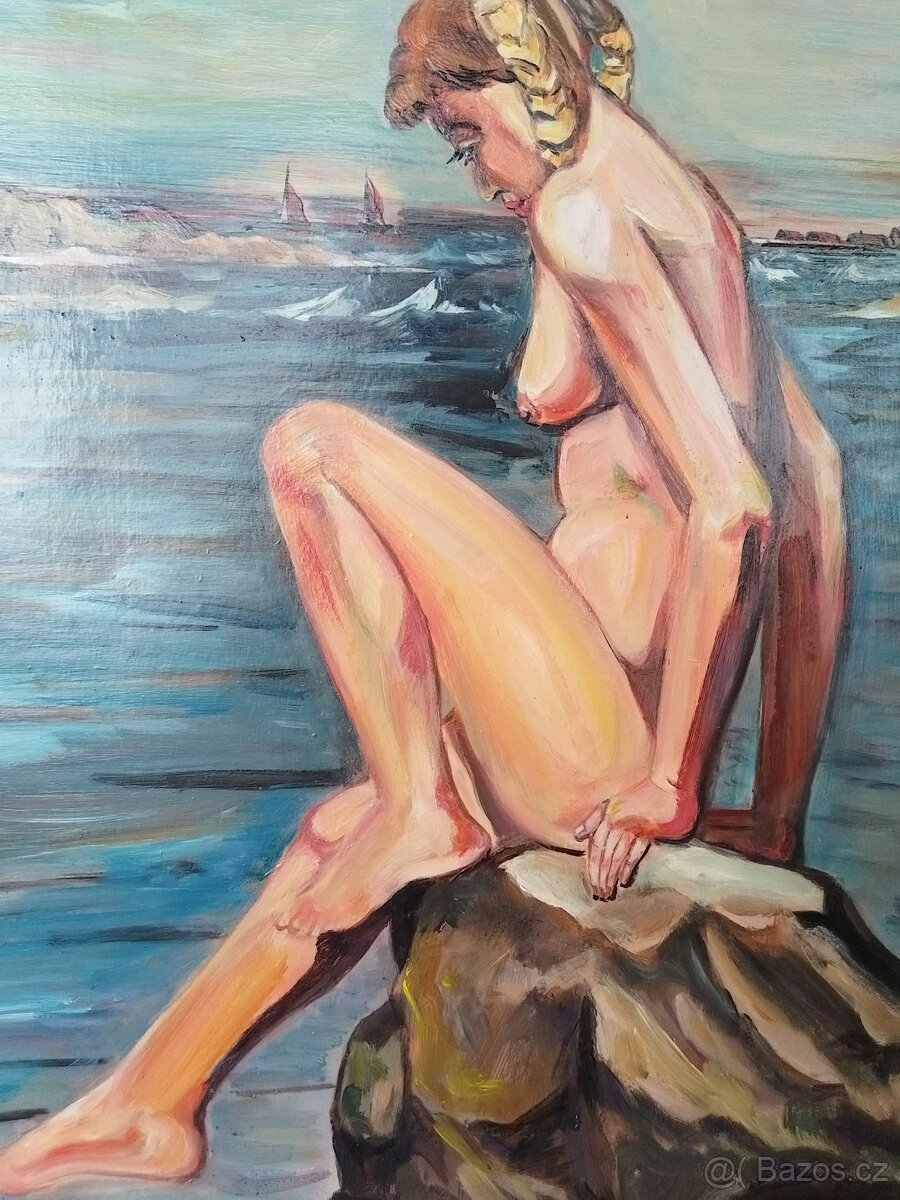 obraz - DÍVKA S COPÁNKY, akt, olej, sign. neurčena - 3