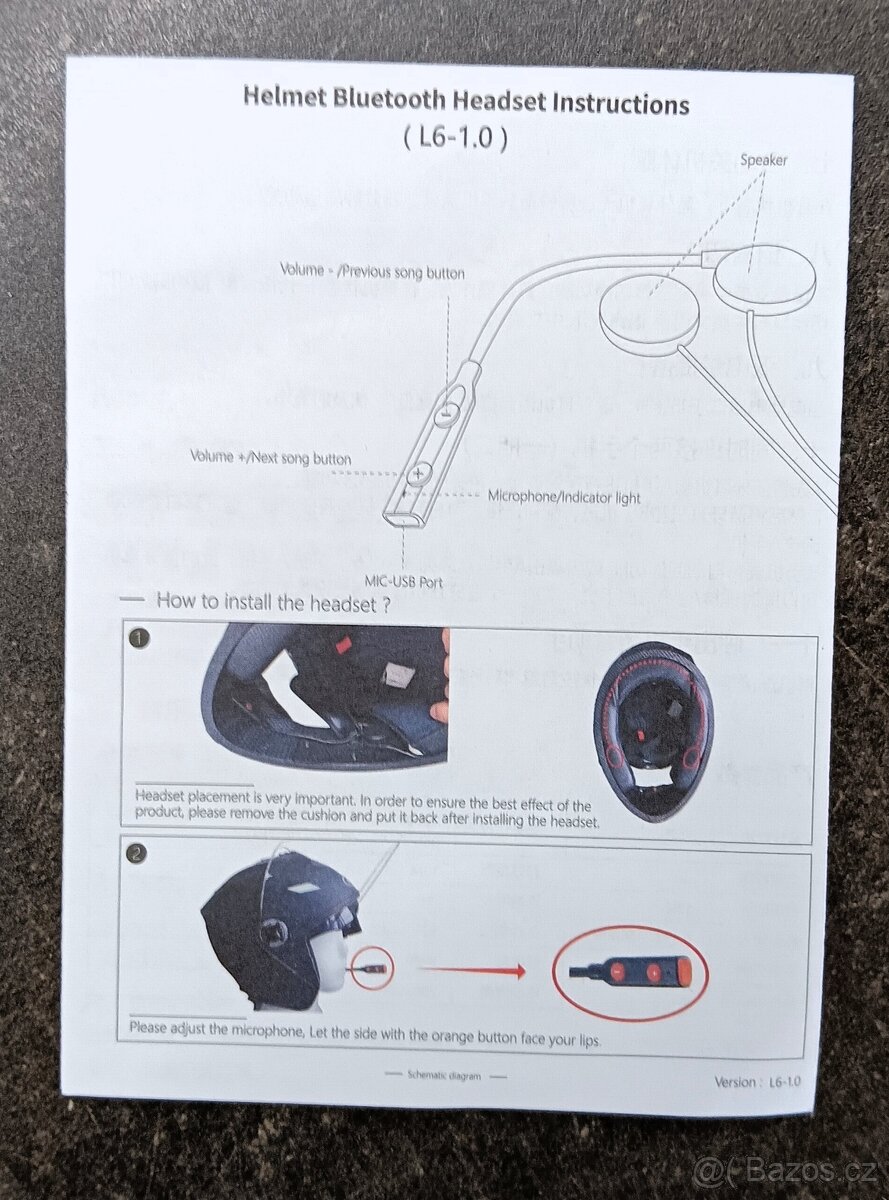 Bezdrátový headset L6 do přilby - NOVÉ - 3