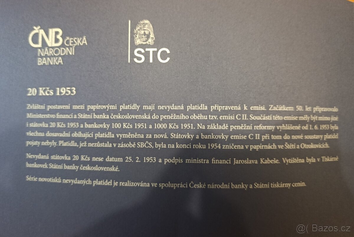 20 KČS 1953 NEVYDANÁ BANKOVKA ,TOP STAV ČNB - 3
