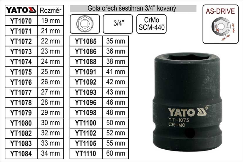 Gola ořechy, hlavice, kované 1/2", 3/4", 1" YATO. - 3