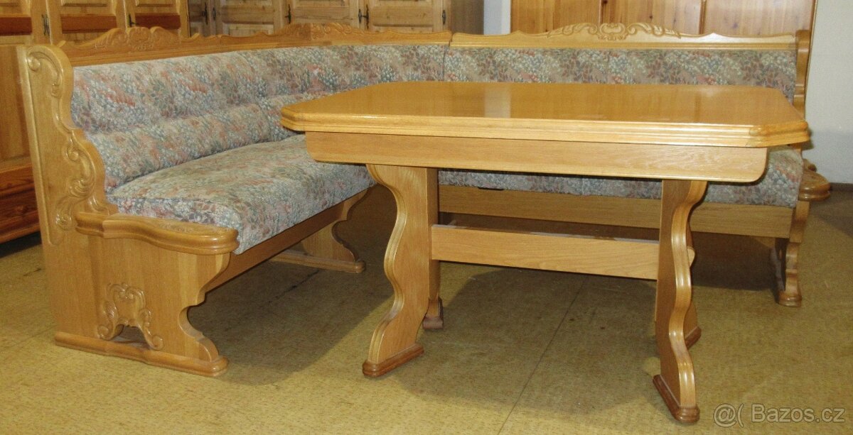 Rustikální rohová lavice + stůl + 2 židle - masiv ( Dub ) - 3