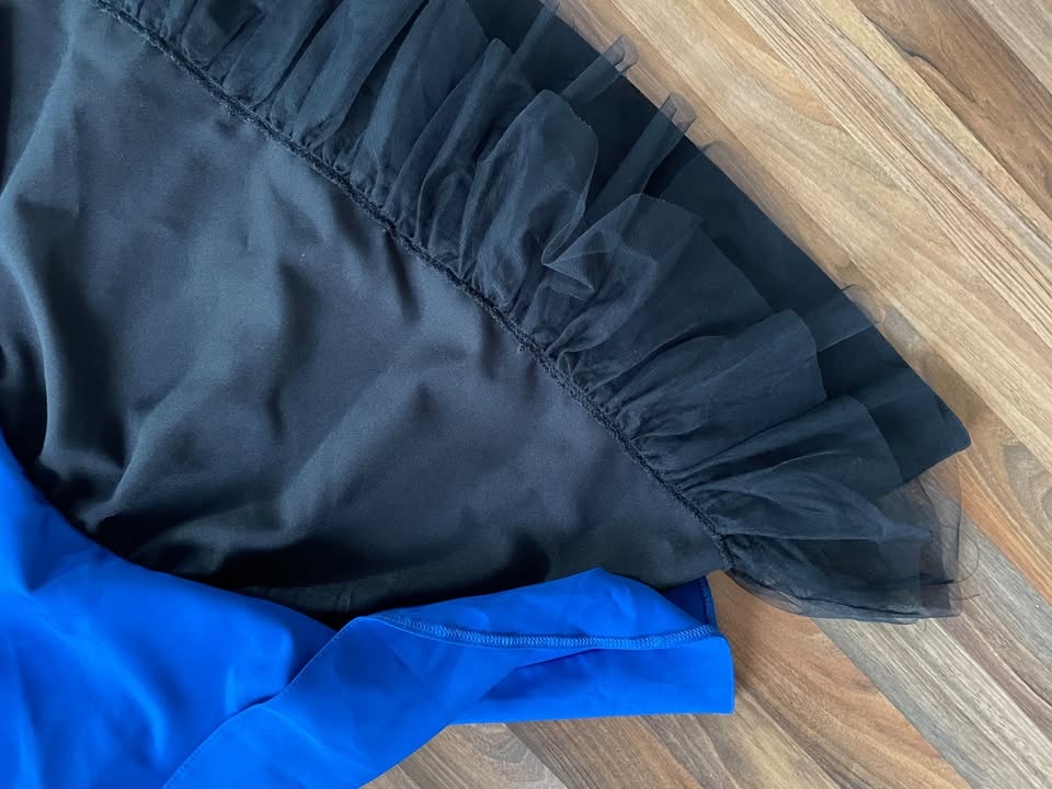 Nové modré šaty s černým volánem, vel XS a možní i XXS, Duet - 3