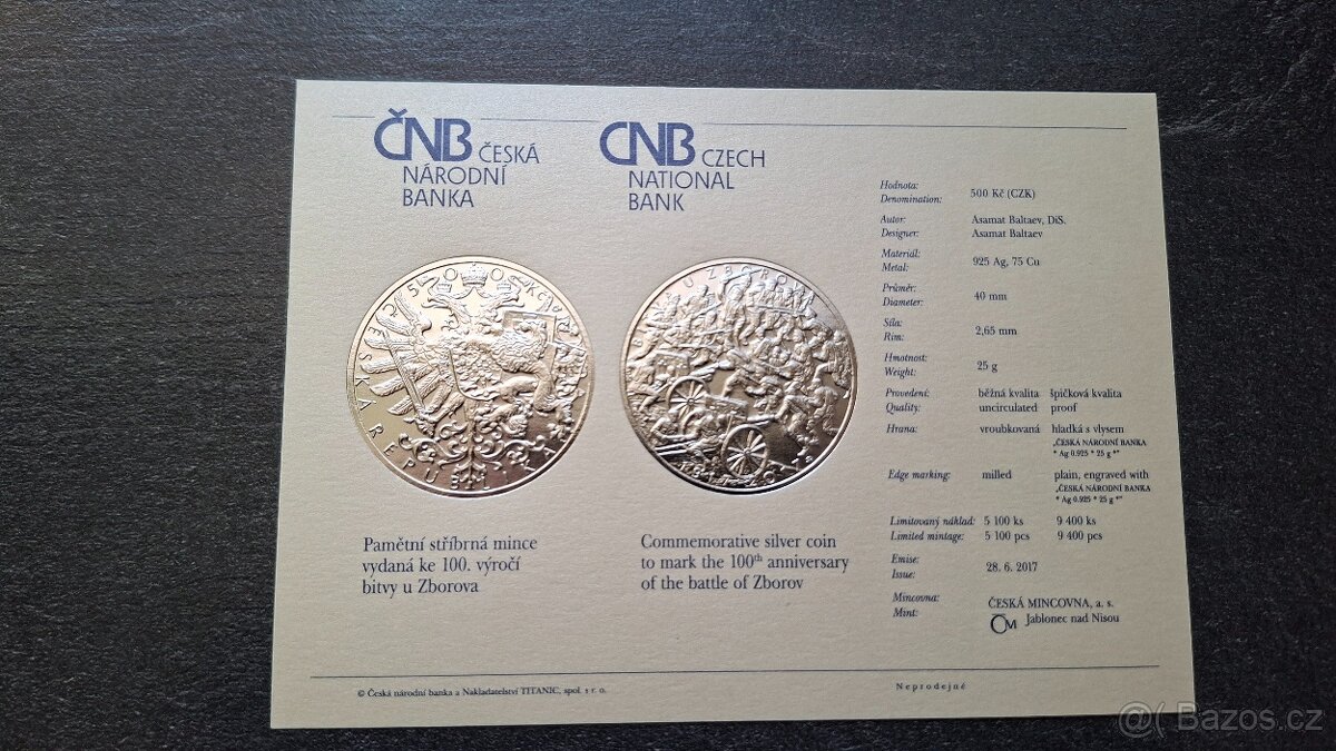 AG 500CZK 2017 Bitva u Zborova PROOF - 3