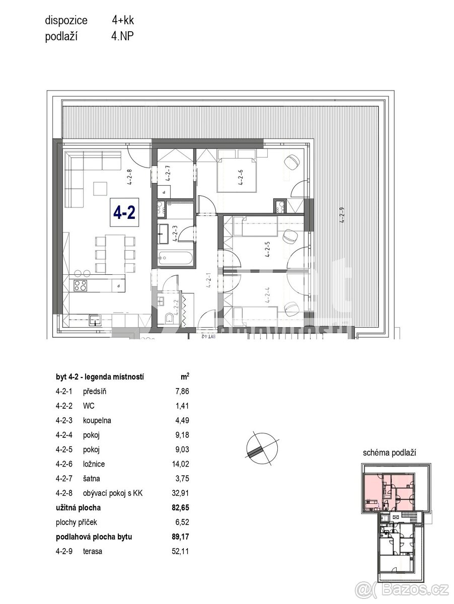 Prodej moderního 4+kk s výhledem do zeleně, 90 m² - Brno - 3