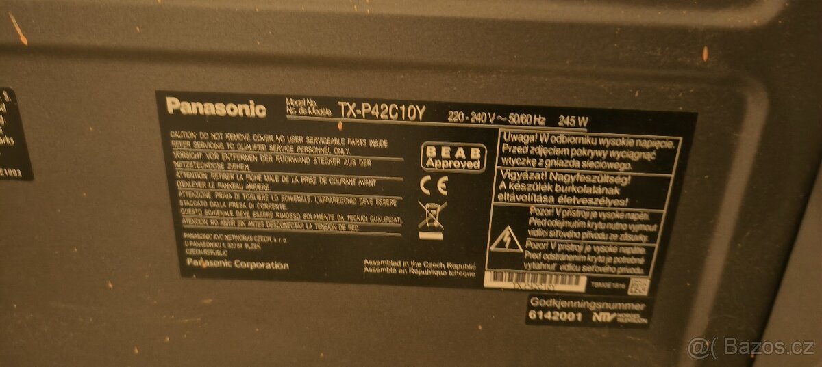 Prodám plně funkční televizi Panasonic TX-P42C10Y – 42″ / 1 - 3