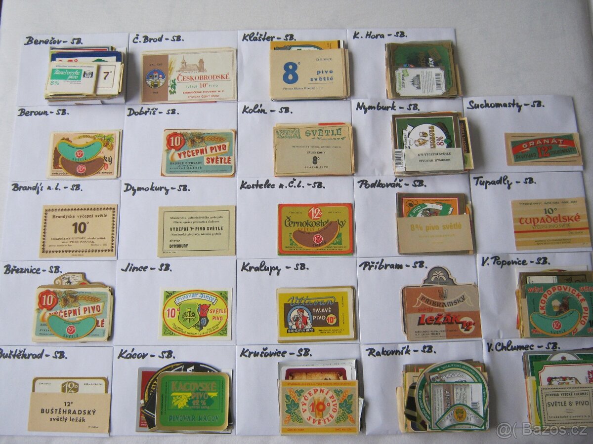 pivní etikety sbírka střední Čechy 24 pivovarů 2500ks - 3