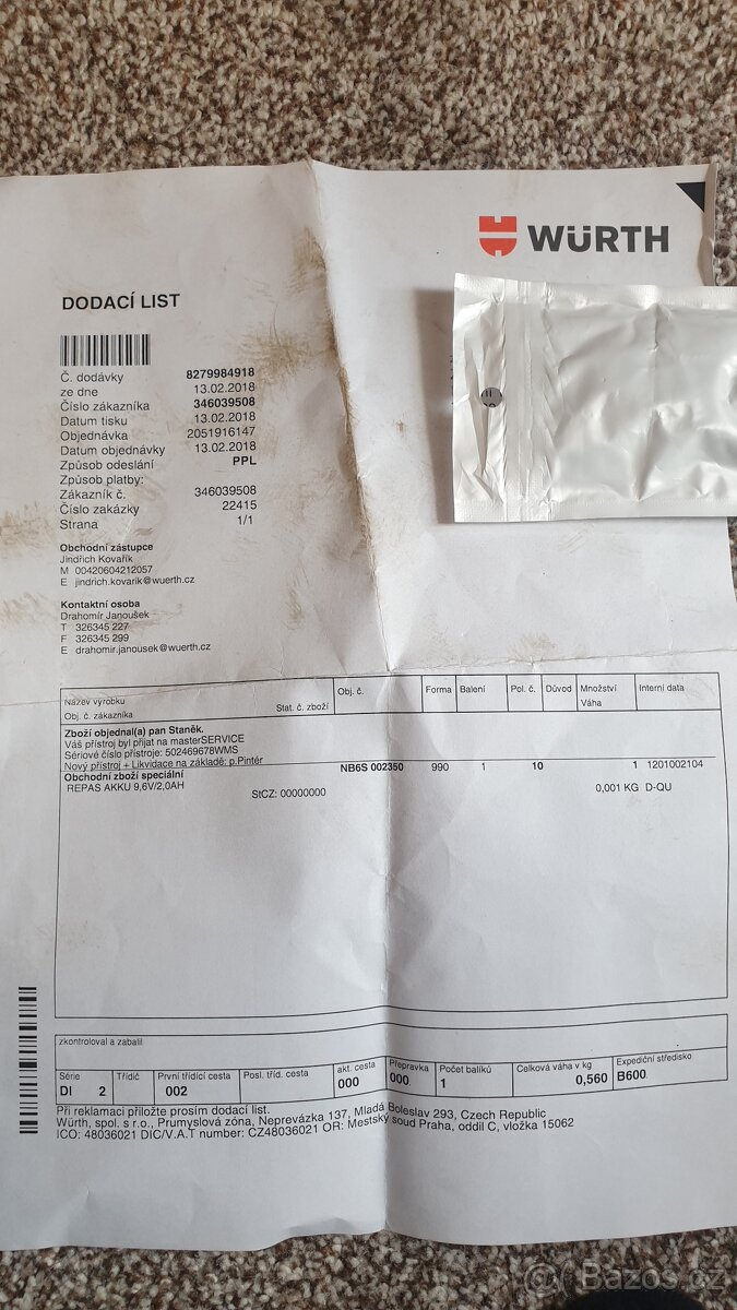 Aku baterie Würth 9,6V + würth vrtačka - 3