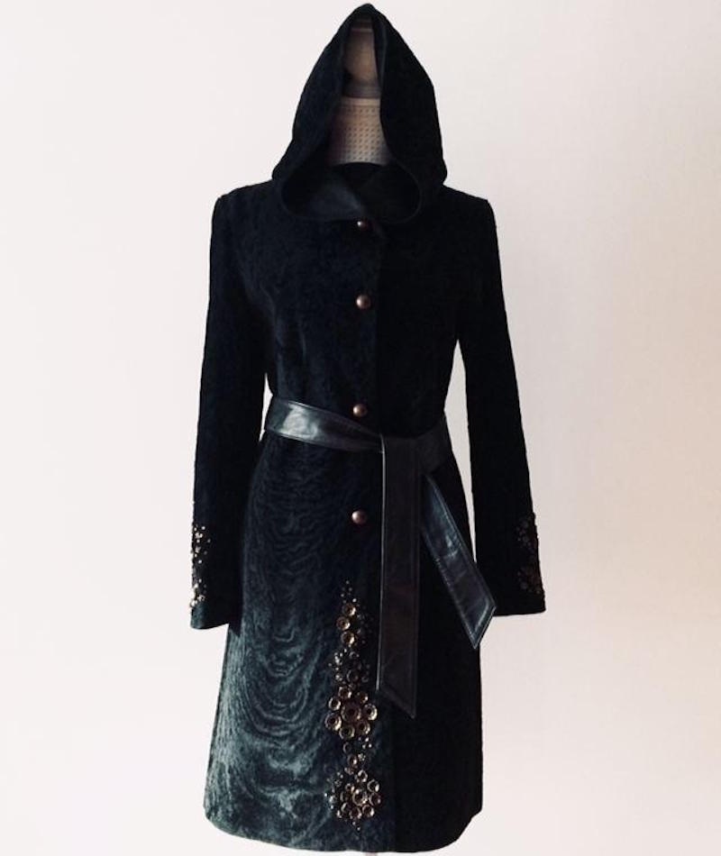 Dámský dlouhý kožešinový kabát s kapucí černý vel. M/38. Nov - 3