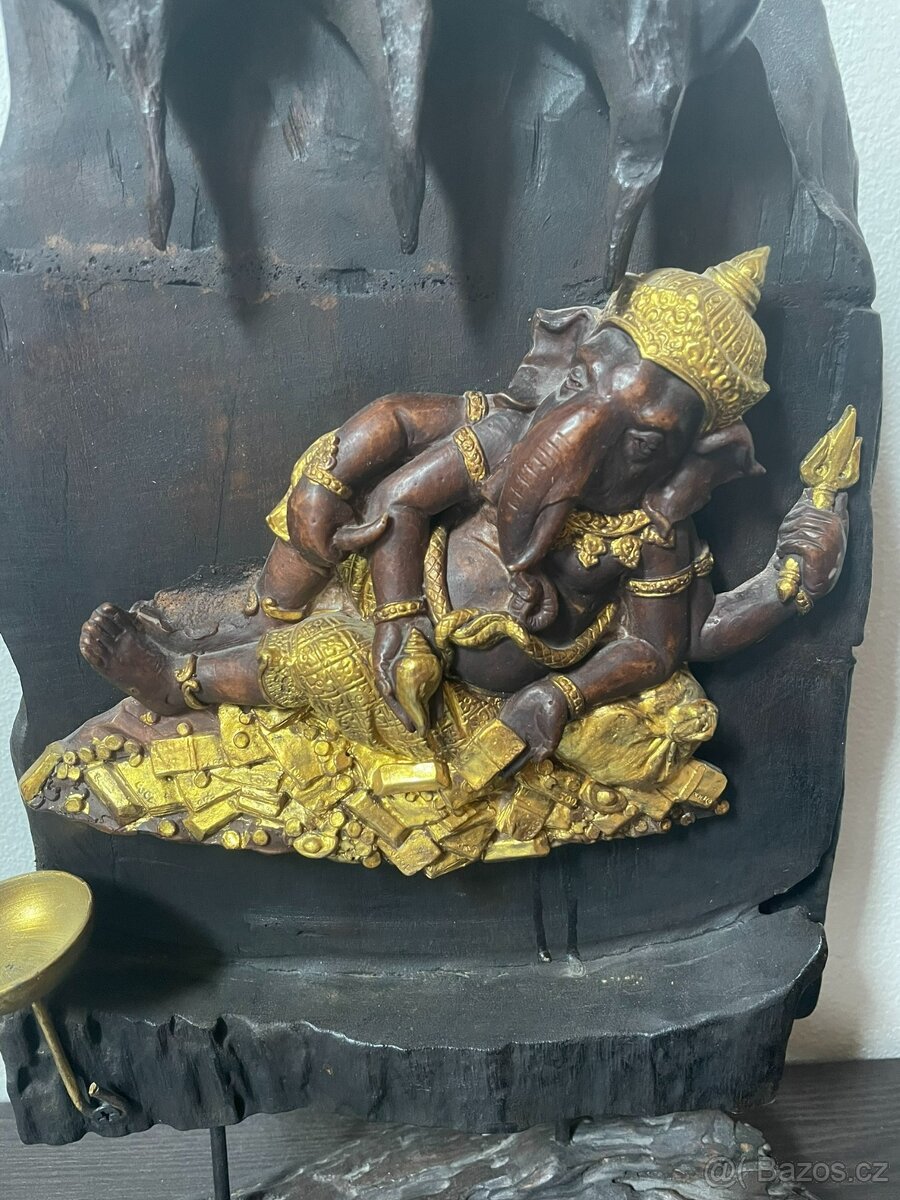 Dřevěná socha Ganéša s držákem na čajovou svíčku - 3