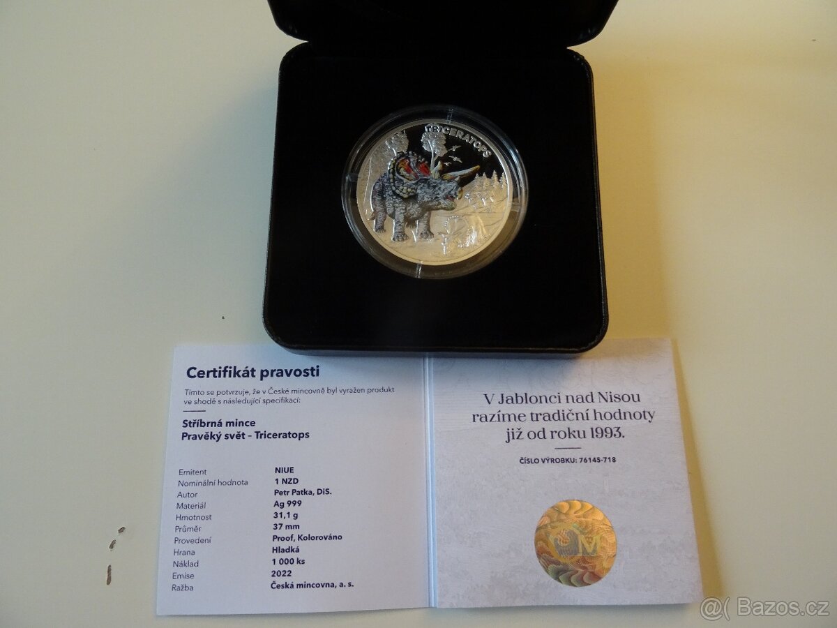 Stříbrná mince Pravěký svět - Triceratops proof - 3