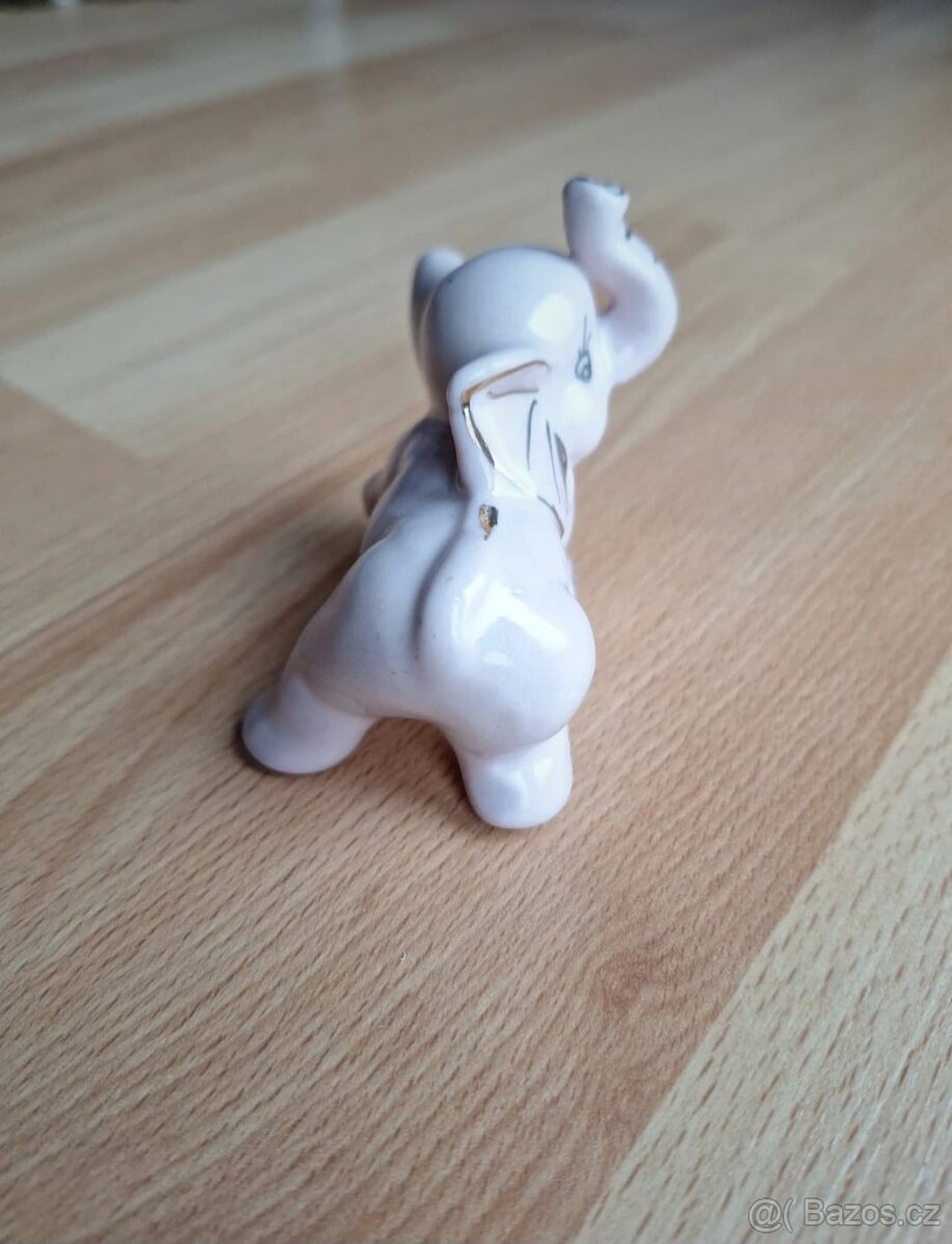 Porcelánový slon - růžový porcelán - 3