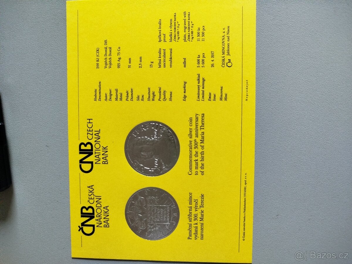 Mince 200 Kč - 300 let Narození Marie Terezie - PROOF, ČNB, - 3