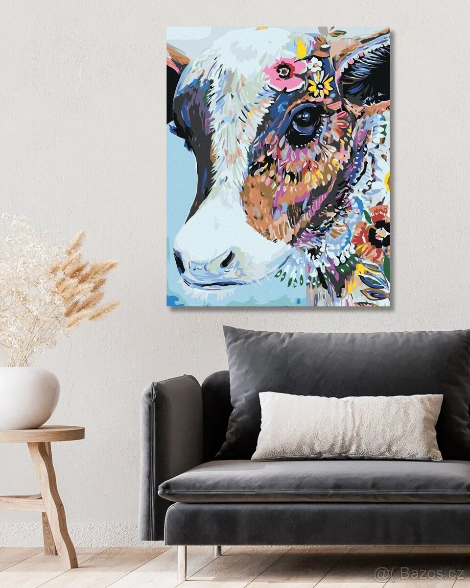 Malování podle čísel - kravička (plátno + štětce + barvy) - 3