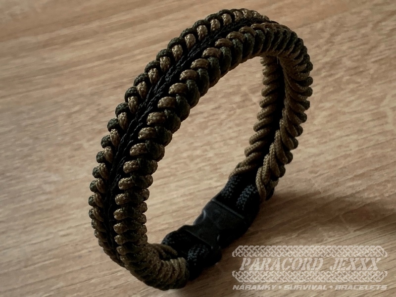 Paracord náramek (19 cm) oliv - bronze - black - 3