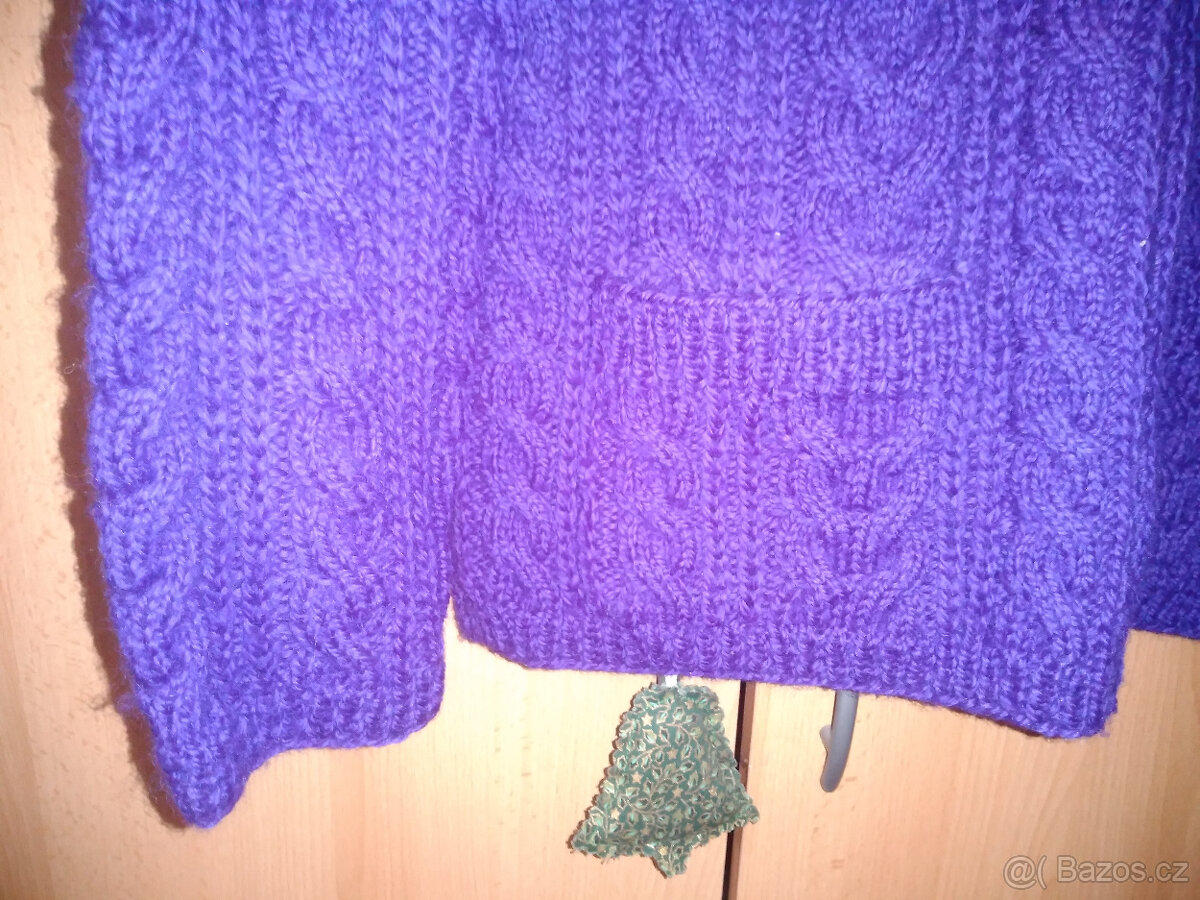 Fialový svetr na zip, límec, 2 kapsy - 3