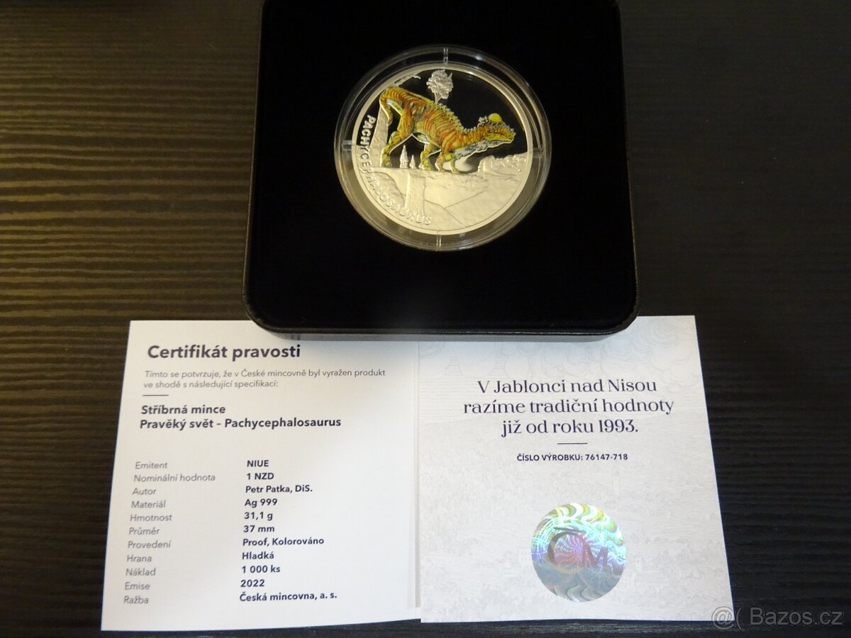 Stříbrná mince Pravěký svět - Pachycephalosaurus proof - 3