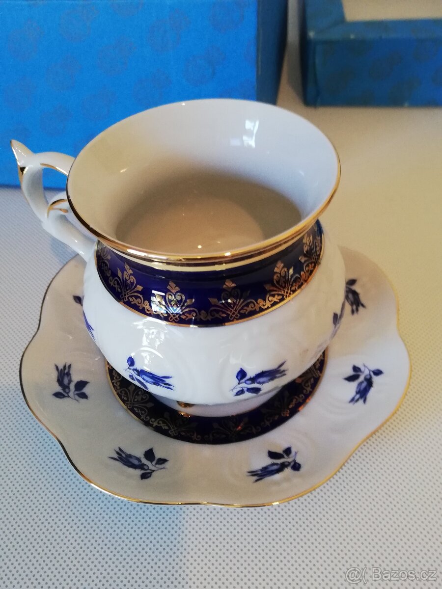 Porcelán modrý zlacený - šálek na kávu UPAK - 3
