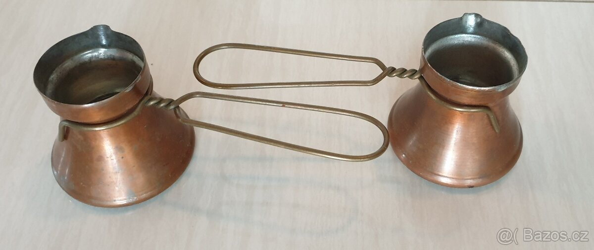 Starožitné měděné džezvy na kávu 2 ks - 3