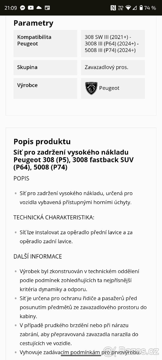 Síť do kufru Peugeot 308 se 2021+ - 3
