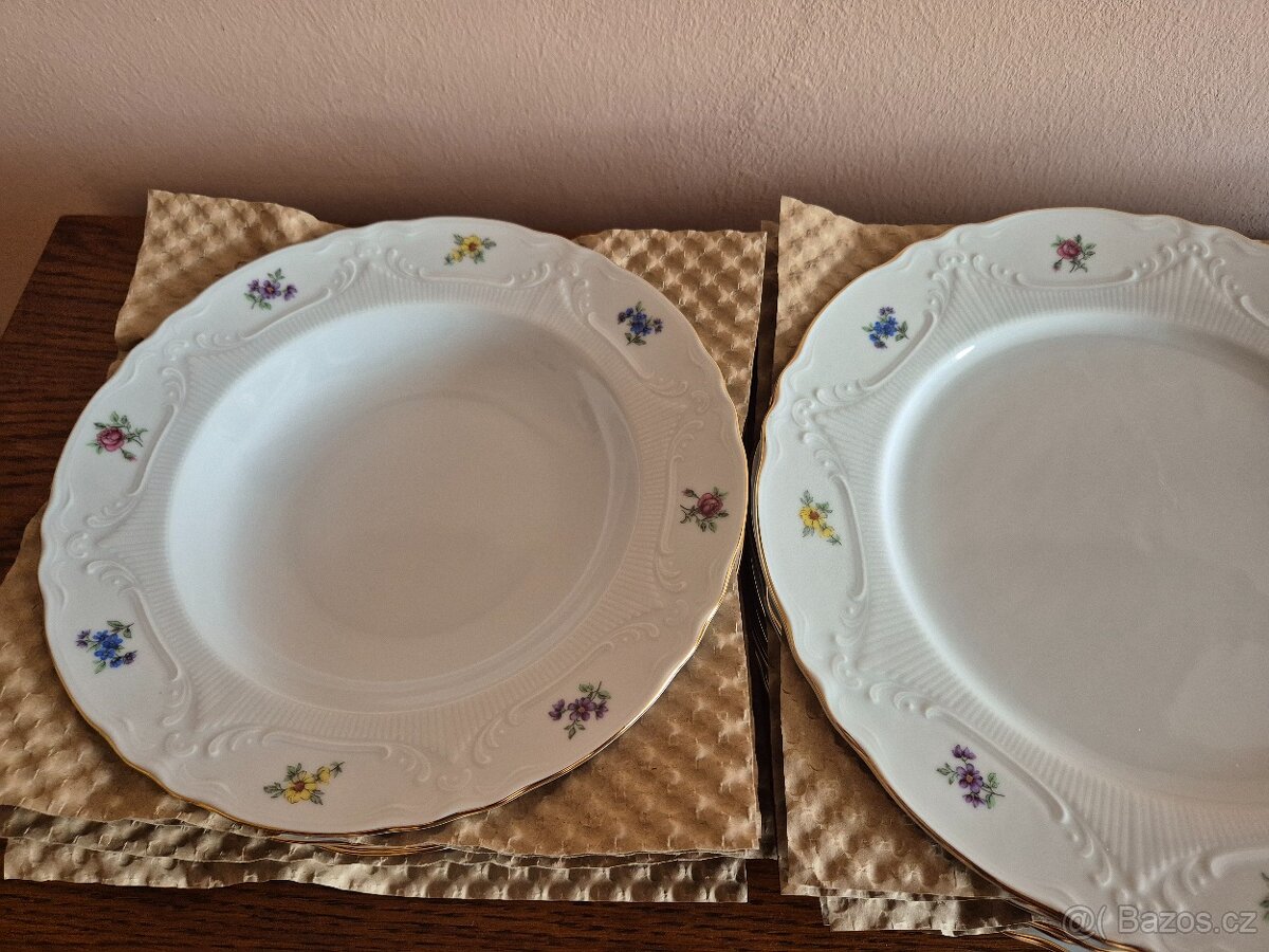 Talířová sada motiv kytičky zlatá linka THUN - 3