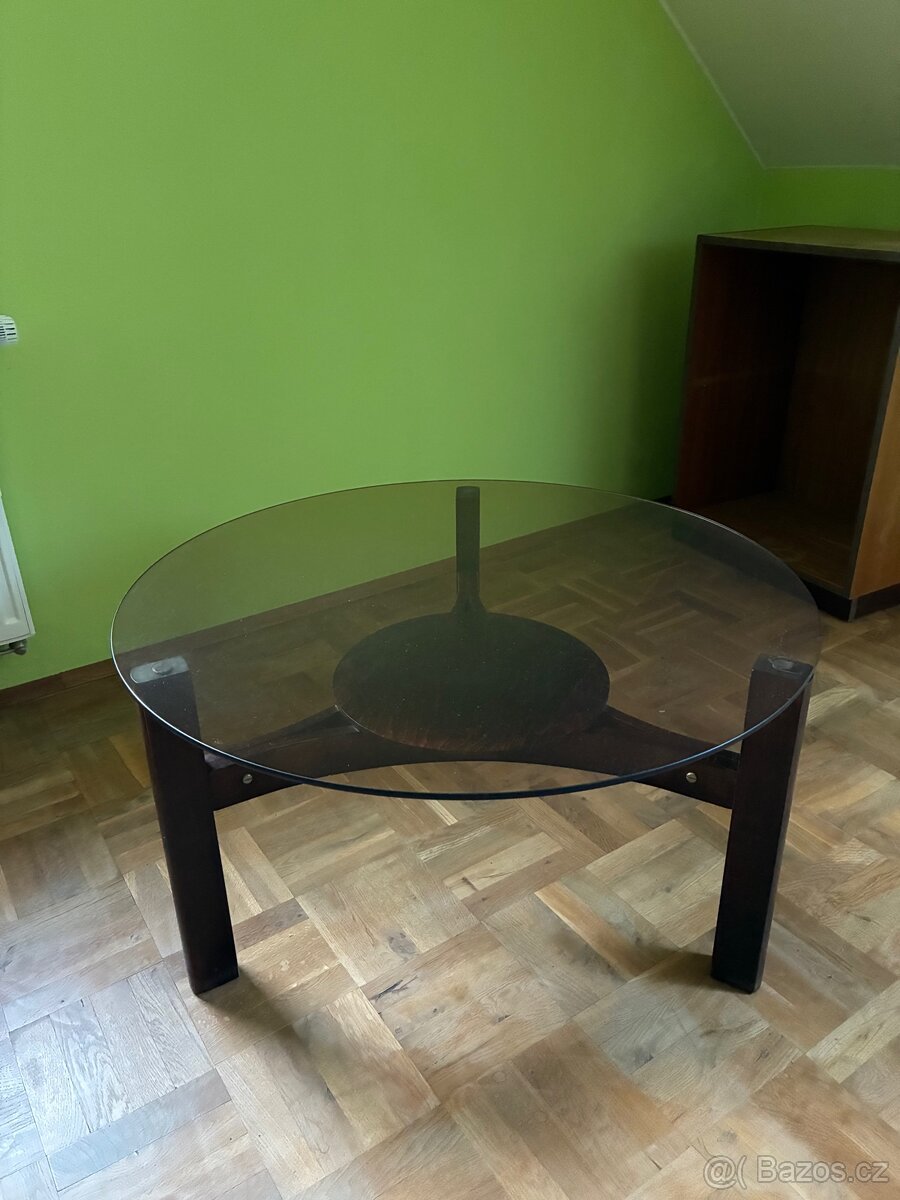 konferenční stolek kulatý-tmavé sklo - 3