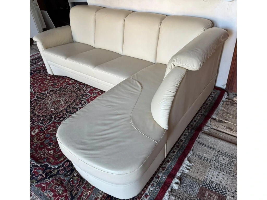 Krémová kožená rohová sedačka,5249 - 3