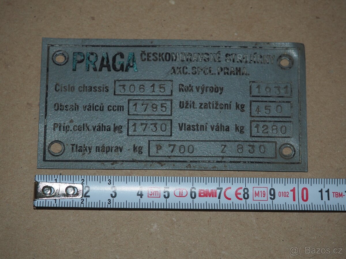 Praga 1931 - výrobní štítek - 3