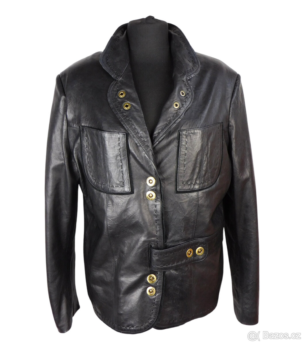 Kožená měkká dámská černá bunda DERI vel. L - 3