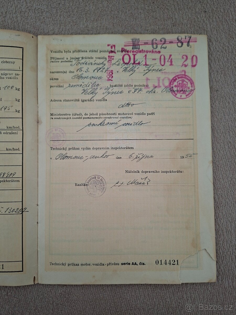 Technický průkaz Jawa ČZ 250 / 353 - 3