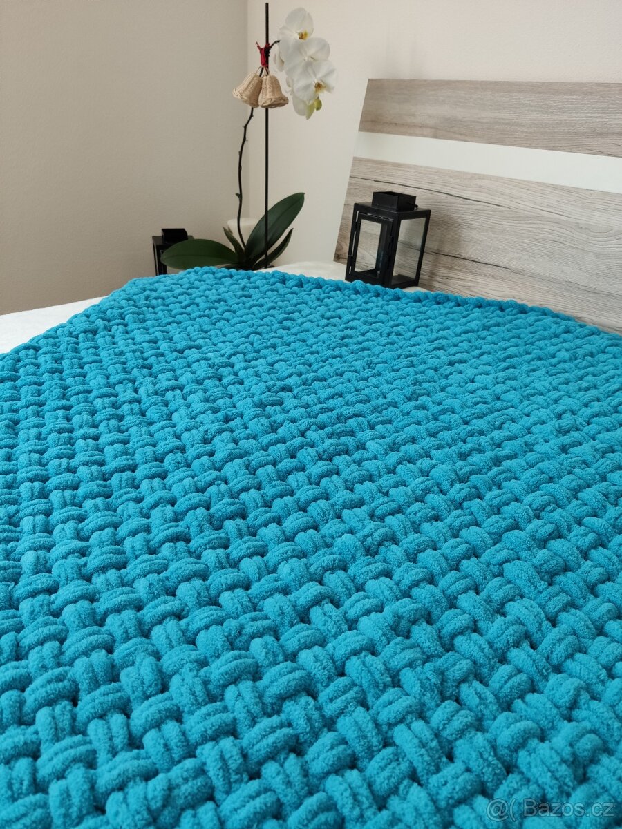Pletená dětská deka tyrkysová modrá_ - 3