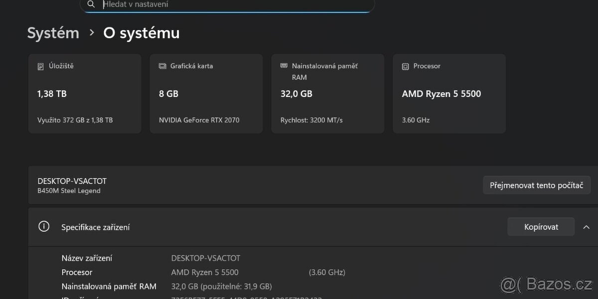 Herní PC – Ryzen 5500 + 32GB RAM + RTX 2070 - 3
