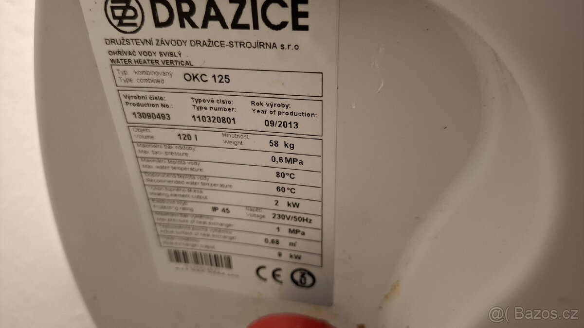 Bojler 120l Dražice OKC 125, kombinovaný - 3