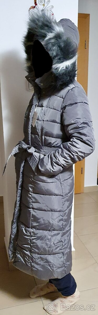 Prodám dámský šedý kabát s kapucí - 3