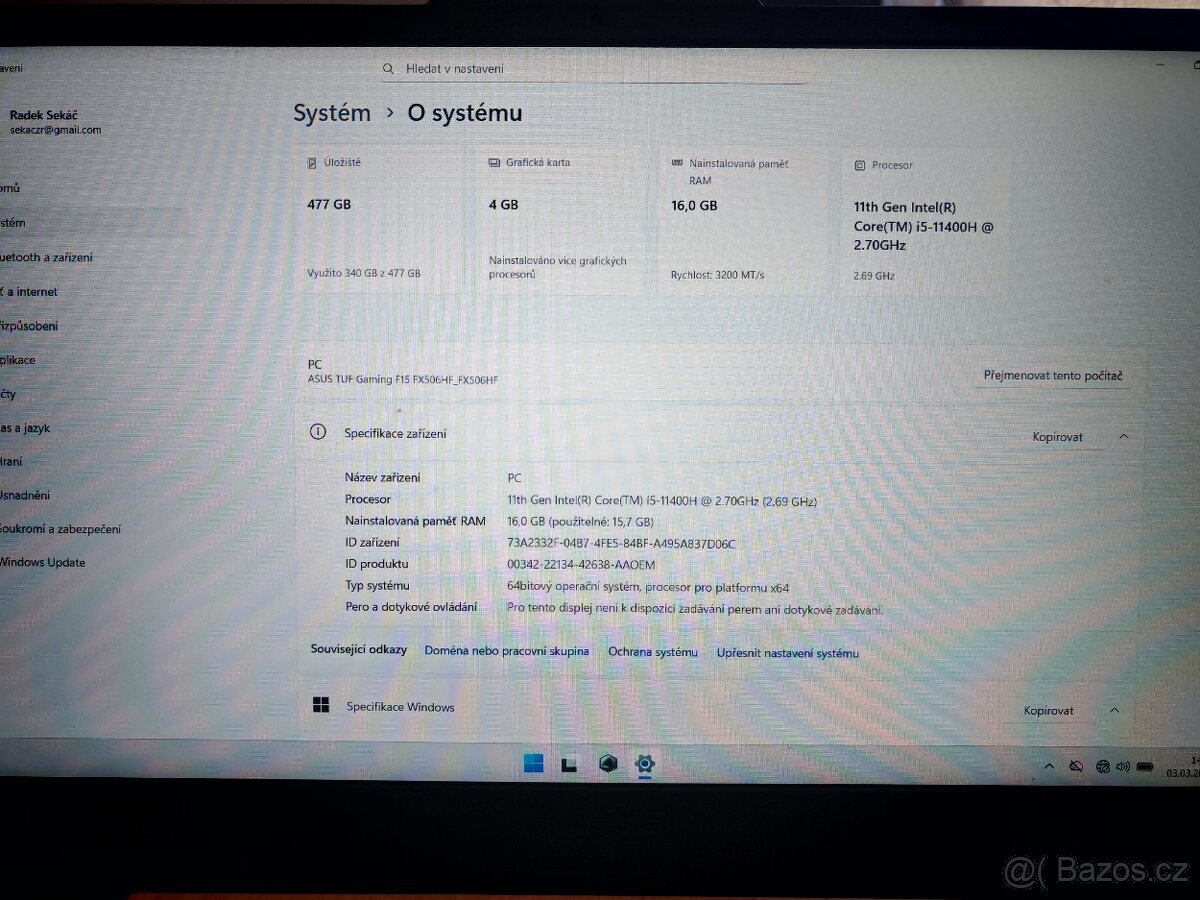 Herní PC Asus TUF gaming F15 - 3