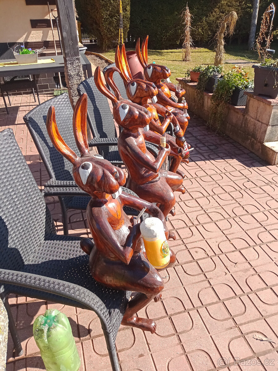 Dřevěné sochy - Velikonoční zajíci - - 3