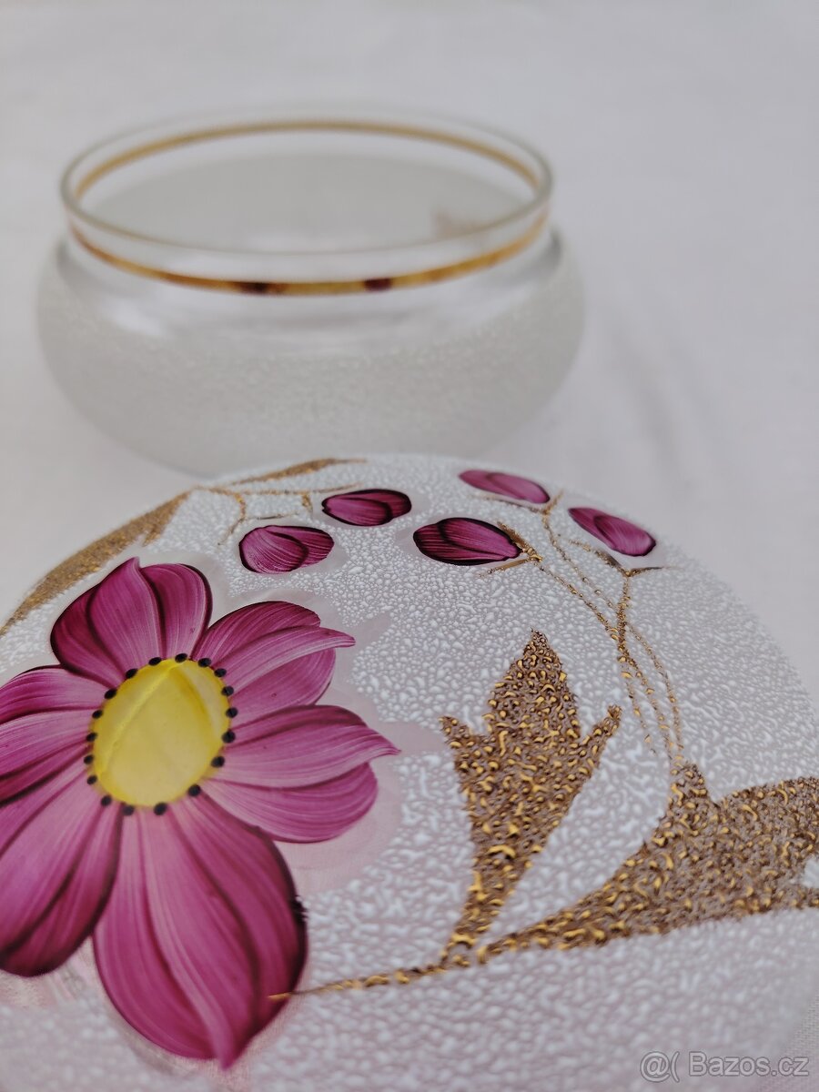 Skleněná cukřenka s růžovými květy - 3