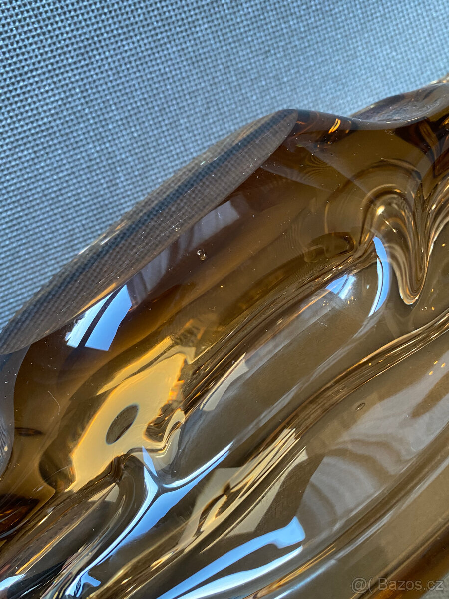 Žardiniéra Red Core 36 cm, medové hutní sklo, J. Beránek - 3