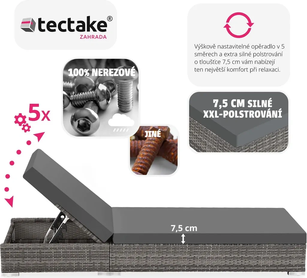 2 Ratanová zahradní lehátka světle šedá nové - 3