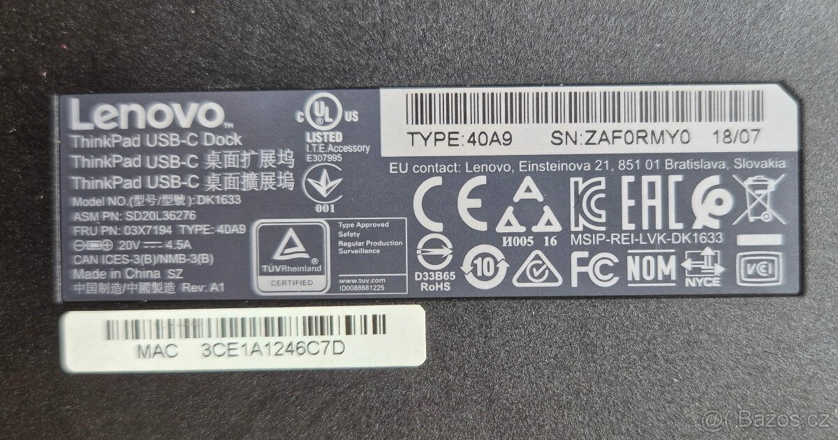 ThinkPad USB-C Dock (40A9) + 90W zdroj - 3