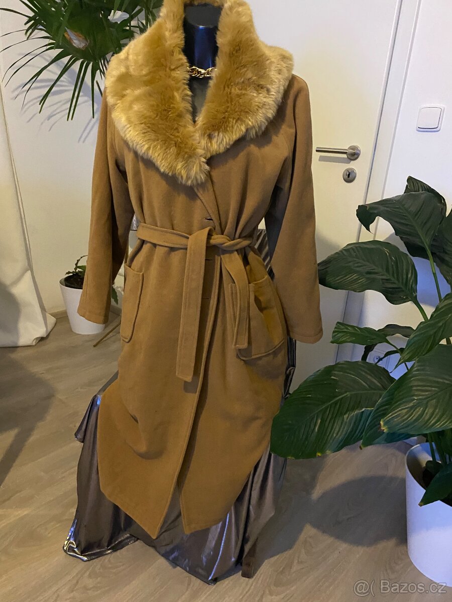 Mango kasmirovy kabat bezovy hnedy camel 36 - 3