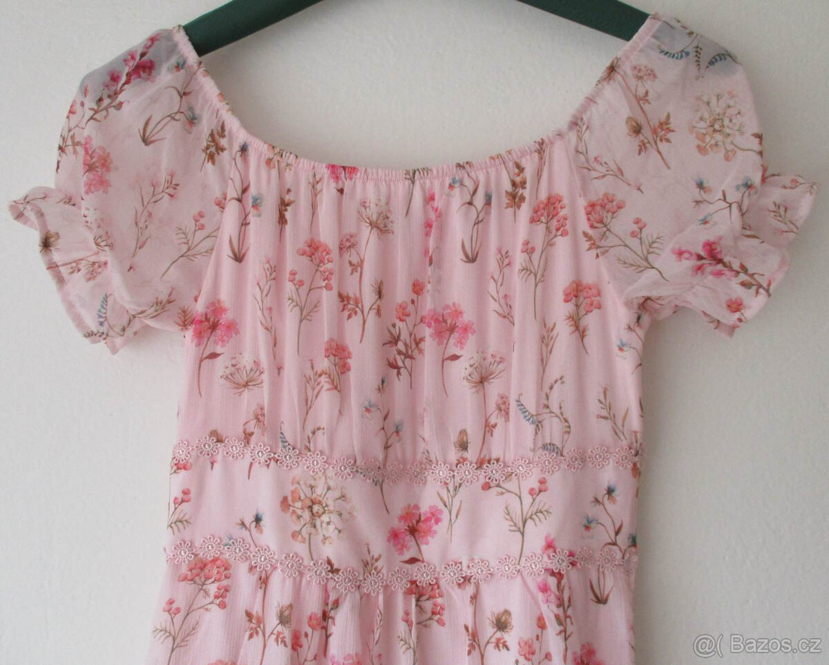 Dlouhé květované šaty růžové carmen Orsay S 36 - 3