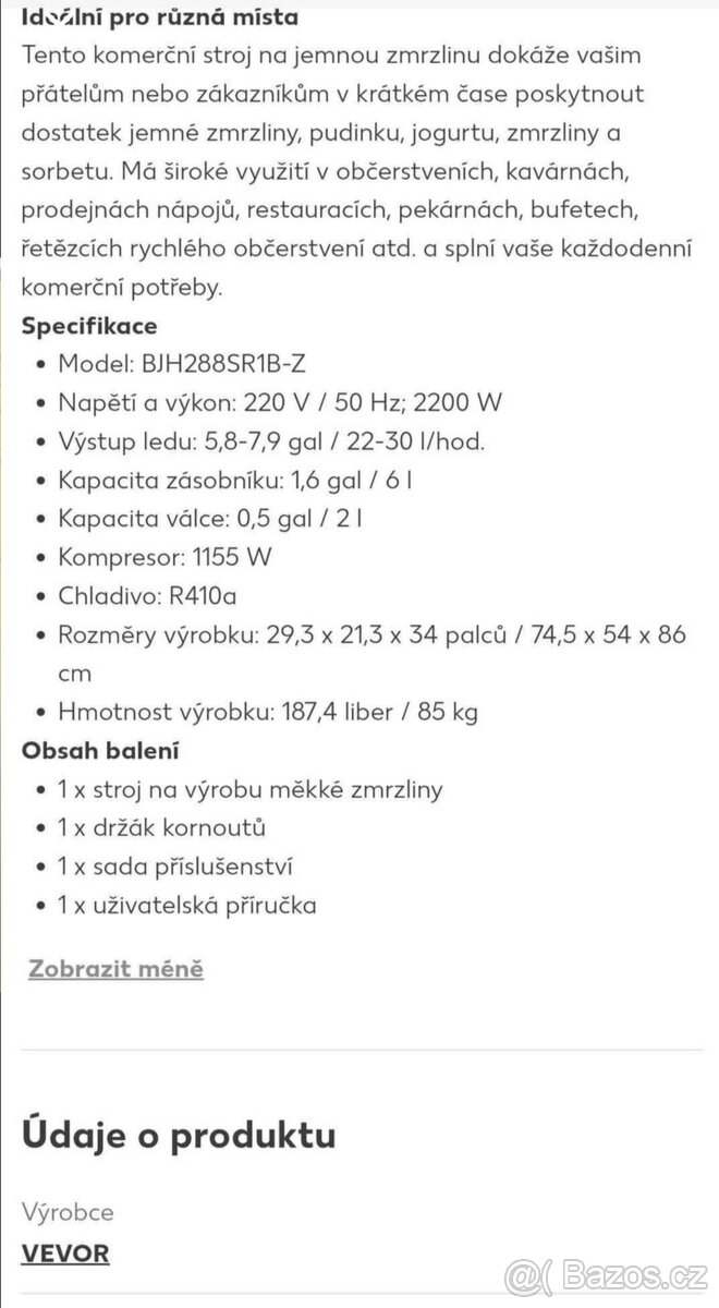 Zmrzlinový stroj Vevor bjh288sr1b-z - 3