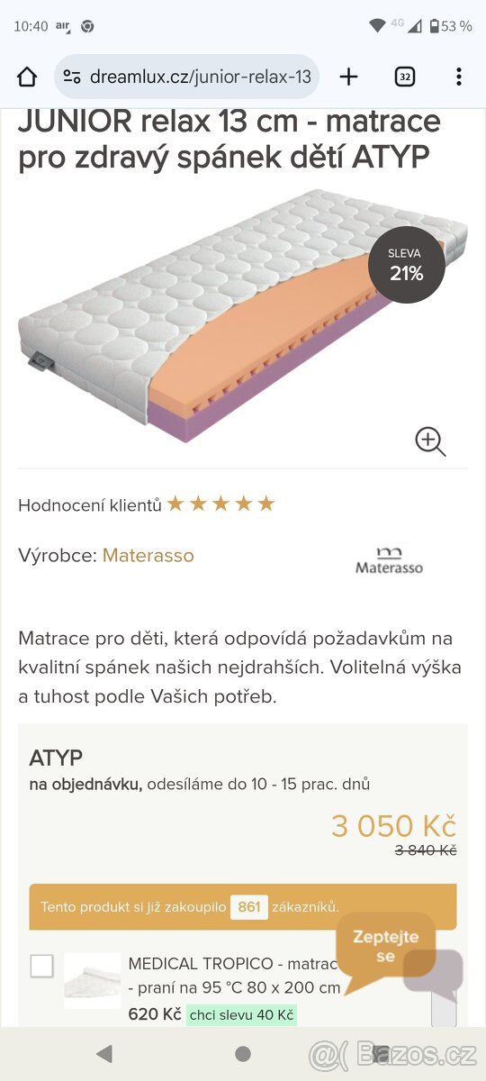 Dětská postel borovice + matrace 160x80cm - 3