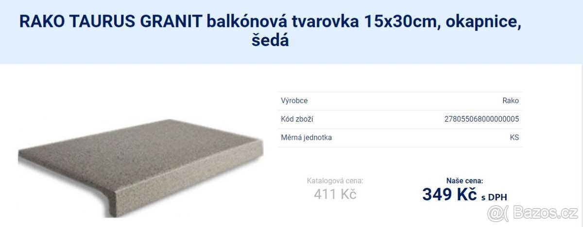 RAKO TAURUS GRANIT balkónová tvarovka 15x30cm, okapnice, šed - 3