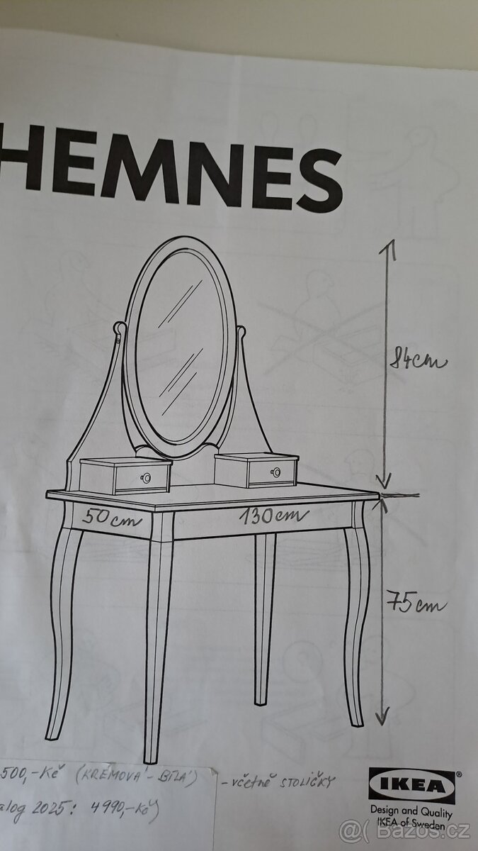 Toaletni stolek se zrcadlem a stolička IKEA - 3