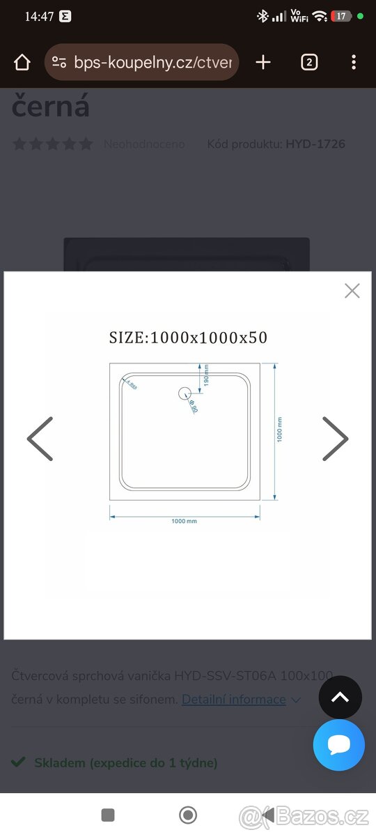 Sprchová vanička 100x100 černá. - 3
