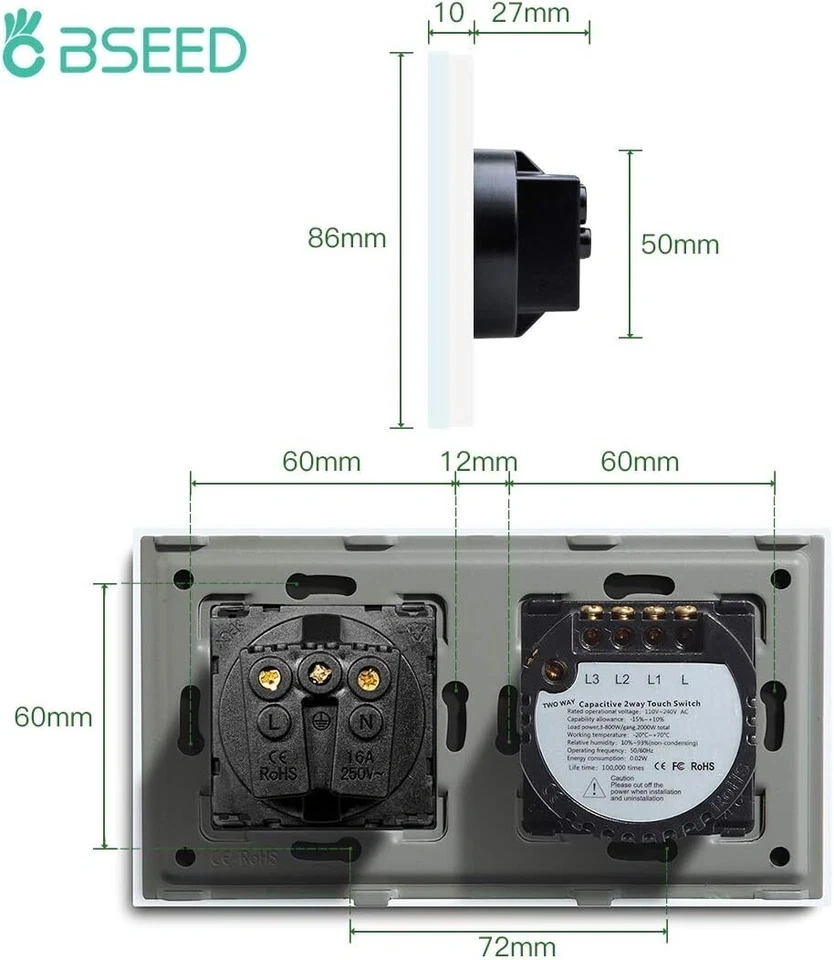 Dotykový spínač Bseed z bílého skla - 3
