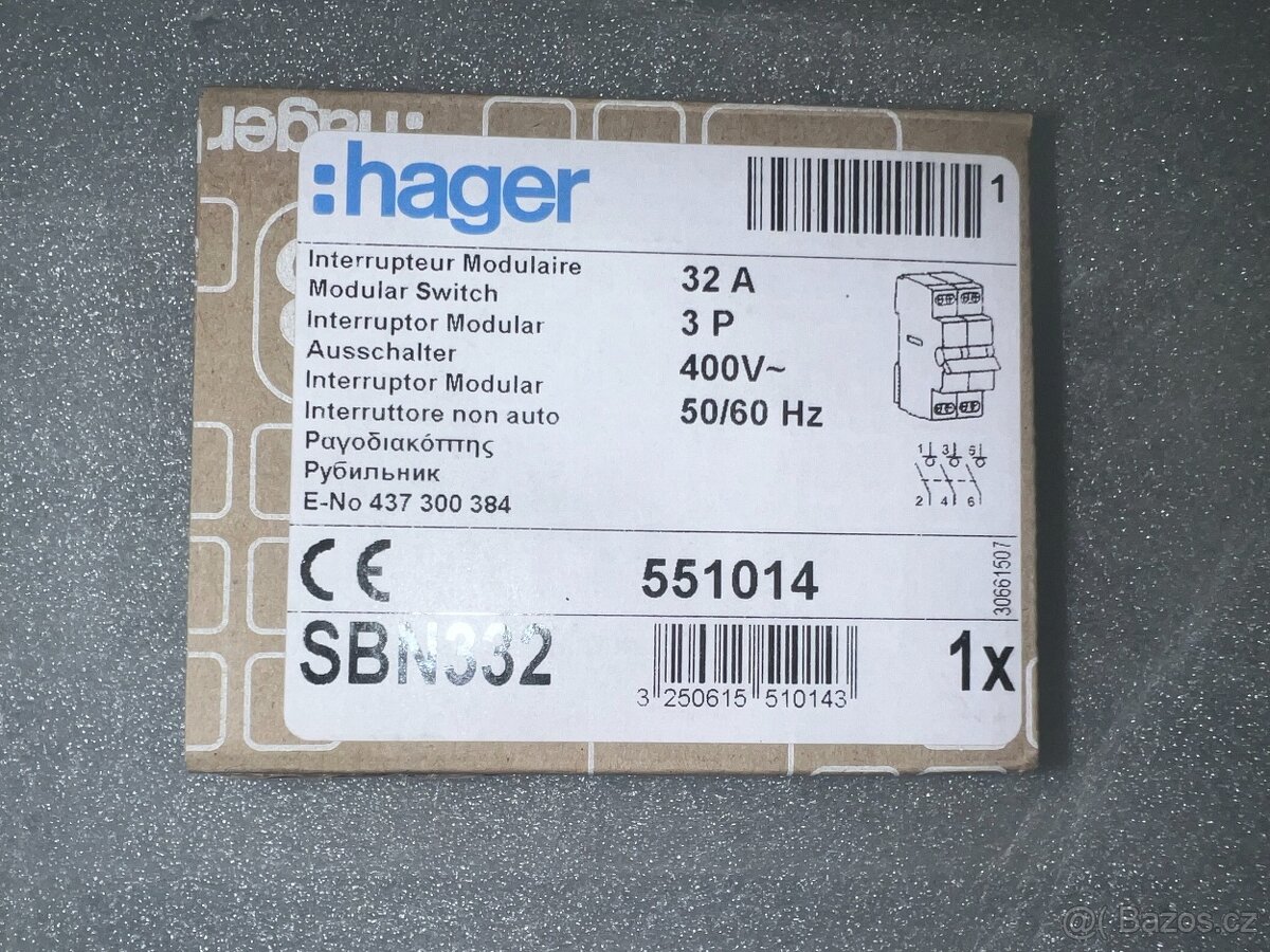 Instalační vypínač hager SBN332 3P 32A - 3